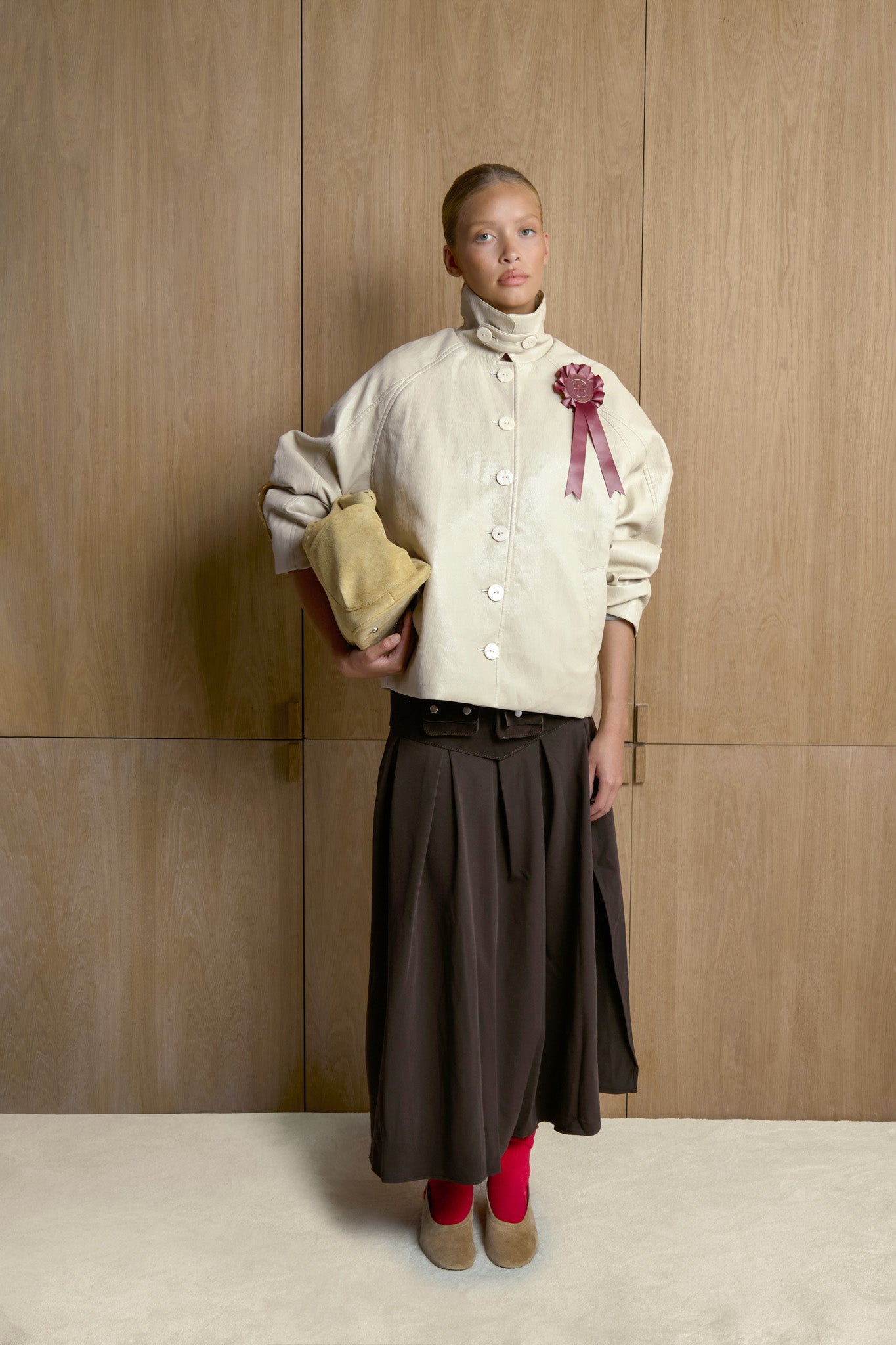 Hollies Classic Faux Leather Jacket in Sand